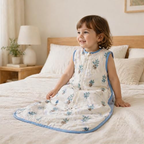 Image of Toddler Sleeping Sack Muslin Cotton 1-2T Lightweight 0.5 Tog Summer Baby Wearable Blanket Thin Infant Sleeping Bag Breathable Soft 12-24M Sleeveless Sleeper Sack