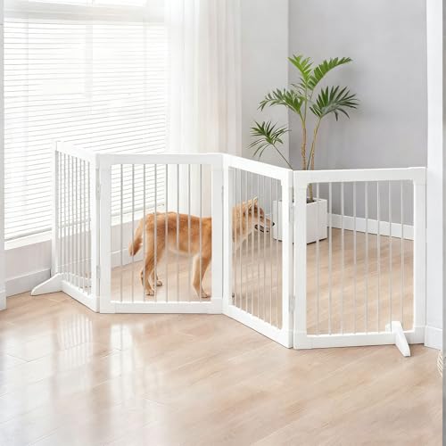 MLVFHN ペットサークル 犬 サークル フェンス ステンレス鋼 折りたたみ可能 変形可能 犬サークル 室内 ペット 頑丈 柵 折りたたみ ゲージ 隙間が小さい ペットゲージ 犬用ゲージ 縁が滑らか(ホワイト,210X2x57cm)