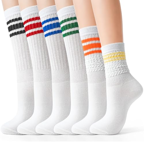 Jeasona Women's Lightweight Slouch Socks, 6 Pairs Striped