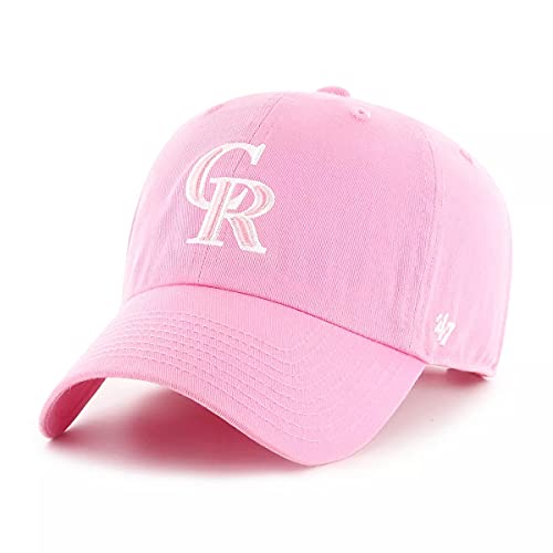47 Brand MLB Rose Pink Primary Logo Clean Up Adjustable Baseball Cap Hat, Adult One Size Fits All - Colorado Rockies Rose Pink