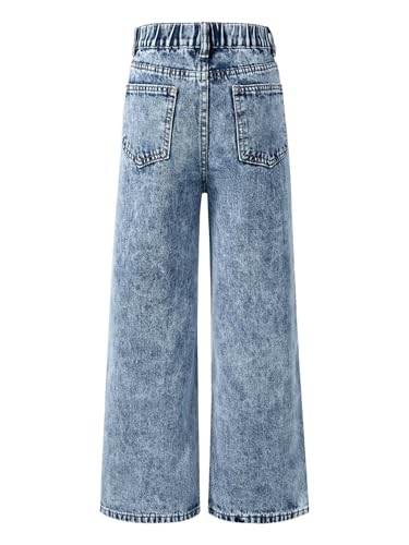 Kids Girls Graphic Y2K Baggy Ripped Denim Pants Elastic Waist Casual Wide Leg Jean Trousers with Pockets2