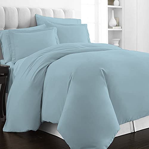 Pizuna Pure Combed Cotton Double Duvet Cover 200x200 cm Blue Fog, 400 Thread Count Cool Breathable 100% Long Staple Cotton Sateen Weave Quilt Cover & 2 Pillowcases (Blue Fog Bedding Set)