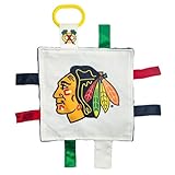 The Learning Lovey Chicago Blackhawks Baby Tag Toy - NHL Hockey Baby Sensory Crinkle Toys - Soft & Safe - Ideal Baby Stroller Toy - BPA Free w/Stroller Clip (8' x 8' Tag Toy)