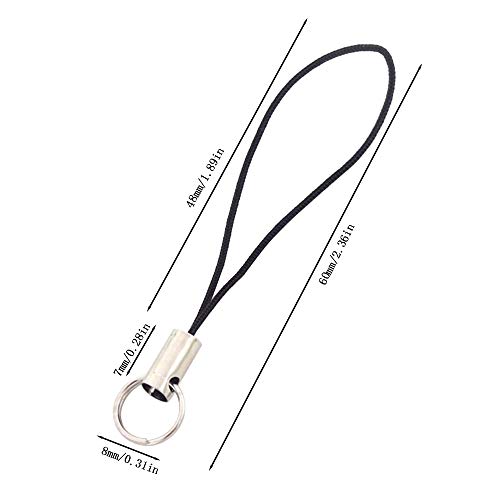 MOTZU 300 Pieces Silver Tone Black Lanyard Cell Phone Charm Split Ring Strap, Lobster Clasp Lariat Cord Strap for Mobile Cell Phone/Mp3/Mp4/USB Flash Drive/Charms/Keyring and More, 2.36inches