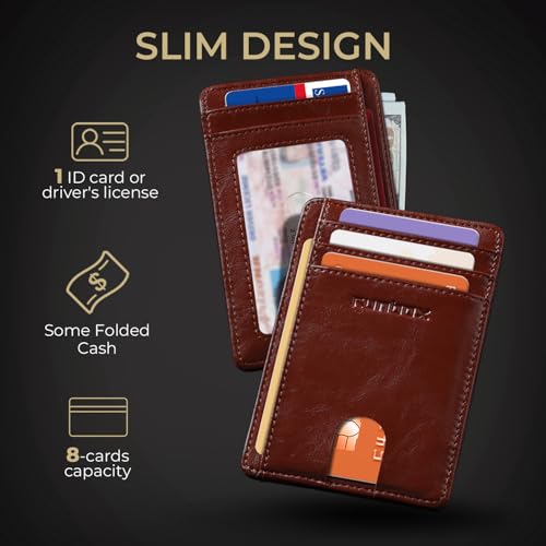 Image of RUNBOX Slim Minimalist Front Pocket RFID Blocking Leather Wallets for Men and Women Card Holder Wallets Gifts for men