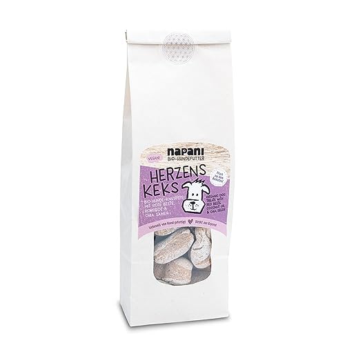 napani Herzens-Keks - vegane Hundeleckerli, Hundekekse aus Bio-Rote Beete, Bio-Kokosöl & Bio-Chia Samen, lecker & ohne künstliche Zusätze, Hand gefertigt, hauseigene Rezeptur aus Bayern, 1 x 200g