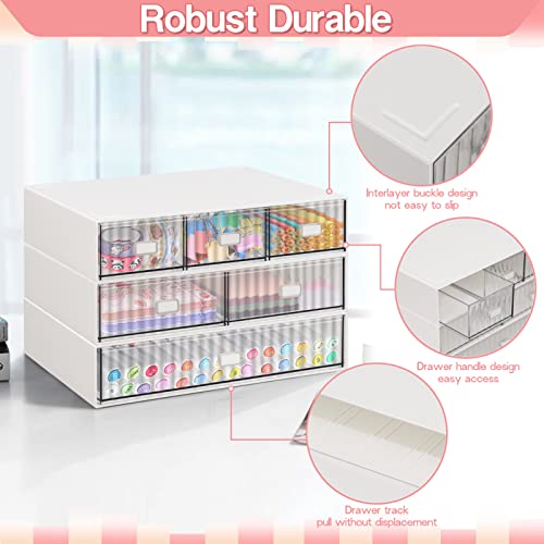 VASZOLA Stackable Desk Organizer with 6 Drawers, 3 Tier Plastic Desk Storage Box Desktop Drawers, Detachable Makeup Storage Office Stationery Supplies Organizer for Desk Office School Home - Image 5