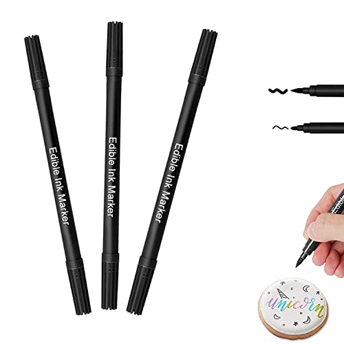 Edible Ink Marker Set – 3 Black Food Colouring Pens for Cake Decorating, Cookies & Icing – Dual Tip Fine & Thick – Food-Grade Baking Tool for Home & Professional Bakers