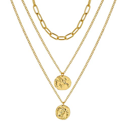 CLASSYZINT Gold Coin Layered Necklaces for Women Paperclip Chain Choker Coin Pendant Unicorns Owls Cute Simple Necklace Gold Jewelry Sets for Women