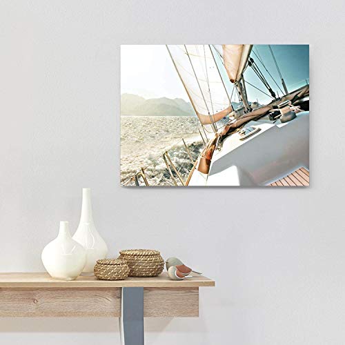 Artistic Path Sailboats Pictures Seascape Arts Paintings: Nautical & Sea Artwork Printed On Wrapped Canvas For Bathroom (24" W X 18" H, Multi-Sized) #TOP1