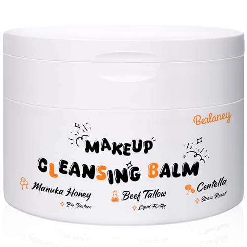 Cleansing Makeup Remover Balm, One-Step Remove Melts Makeup Balm to Oil, Gently Removes Waterproof Makeup With Manuka Honey, Cica & Tallow, for All Sk