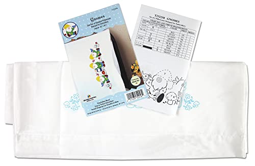 Tobin Gnomes Stamped for Embroidery Pillowcases, White by Design Works Crafts - Used condition - US$10.85