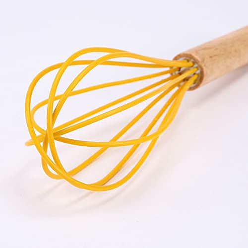 Batidor de huevos de silicona para el hogar con mango de madera, revestimiento antiadherente, conexión estable, sin desconexión