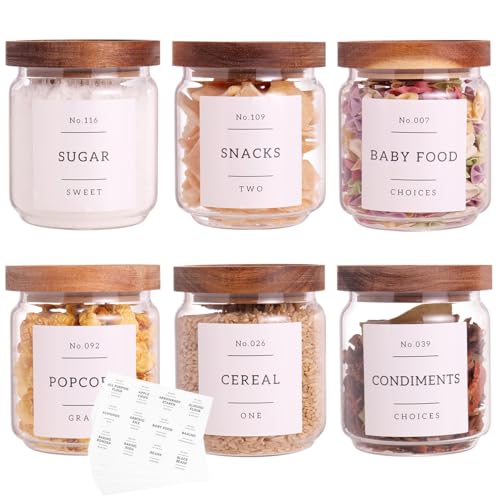 6 Set Glass Pantry Storage Jars with Acacia Airtight Lid