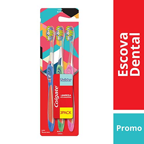 Escova Dental, Colgate, Twister, Multicor, 3 Unidades