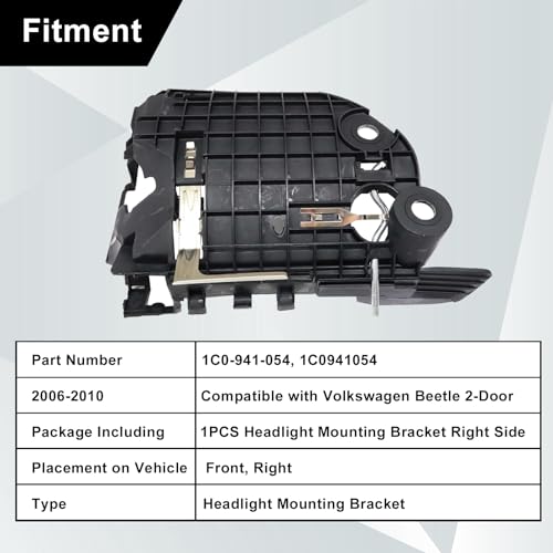 Image of SecosAutoparts Right Side Headlight Mounting Bracket Compatible with Volkswagen Beetle 2-Door 2006-2010 2.5L l5 /2.0L l4 Replace# 1C0941054 1C0-941-054
