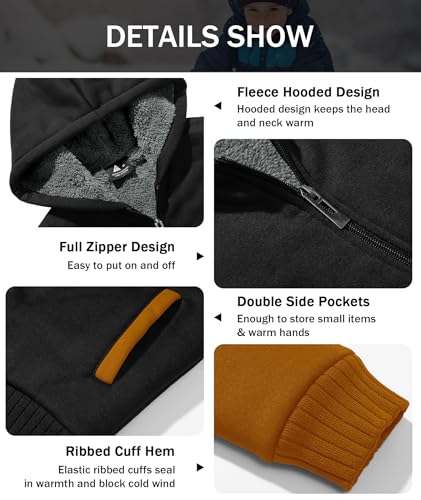 Image of ZITY Boys Zip Up Hoodie Fleece Jacket Kids Sherpa Lined Sweatshirts Outerwear Unisex Warm Winter Coat 6-15 Years Old
