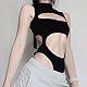 SINROYEE Sexy Damen-Body mit Aussparungen, Sommer, Streetwear, Outfit, Gothic-Overall, T-Shirt, kurzärmelig, ärmellos (Größe: S), Schwarz 1, S