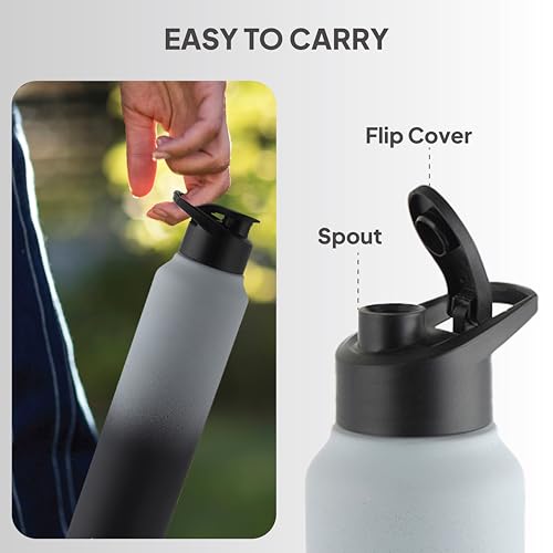Image of CELLO Aqua Pro Max Stainless Steel Water Bottle 1000 ml Black & Grey | ISI Certified Single Wall Rust & Leakproof Fridge Safe Stylish Easy Grip Colorful Steel Water Bottle For Office & Daily Use