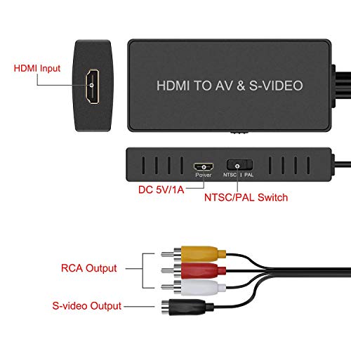 HDMI to SVideo Converter HDMI to RCA Adapter R/L Audio Video Converter Adapter Support 1080P Compatible PS3/PS4, Xbox, Fire Stick, Roku, Blu-Ray Player, VHS, VCR, DVD, STB, Camera etc.
