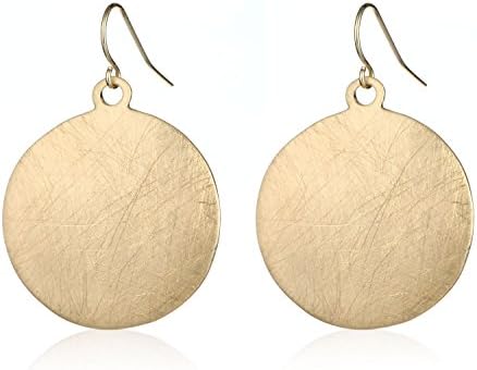 HONGYE Brushed Gold Silver Rose Gold Colored Round Disc Shaped Drop Earring Hook Earring