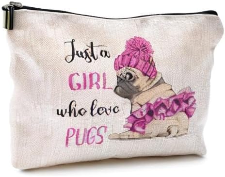 Dog Gifts for Women,Dog Makeup Bag,Pug Cosmetic Bags With Zipper,Dog Mom Makeup Bag,Birthday Gifts for Dog Lovers,Just A Girl Who Loves Dogs Makeup Bag - Image 6