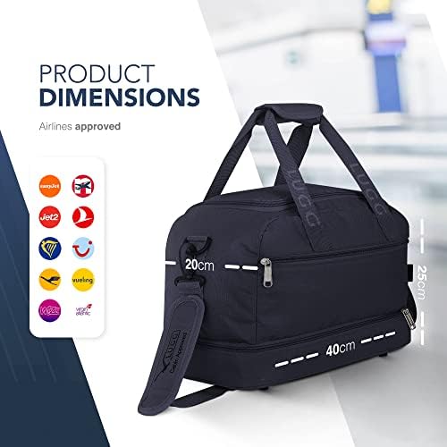 Lugg Hand Cabin Bag - Polyester Travel Bag, 40 x 20 x 25 cm, Suitable Hand Luggage for Worldwide Airlines - Lockable Zipper, Quick Access Zip Pocket with Adjustable Shoulder Strap and Handle (Navy)