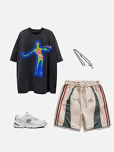 Aelfric Eden Men's 90S Patchwork Sweat Shorts Multi-Pockets Elastic Waist Cargo Short Streetwear Casual Shorts #TOP5