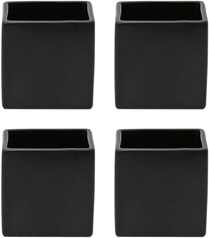 Serene Spaces Living Set of 4 Cube Black Vases – Modern Matte Black Square Cube Ceramic Vases for Centerpieces, Home Office Décor, Event Accents, and More – 3” SQ x 3” H