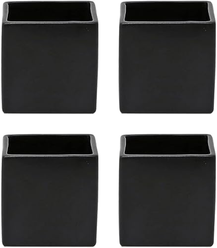 Serene Spaces Living Juego de 4 jarrones de cerámica negra mate  Moderno jarrón cubo negro que añade un aspecto elegante a cualquier espacio, uso