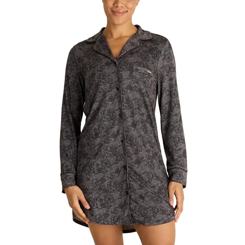 TAHARI Women's Long Sleeve Button Up Notch Collar Nightshirt with