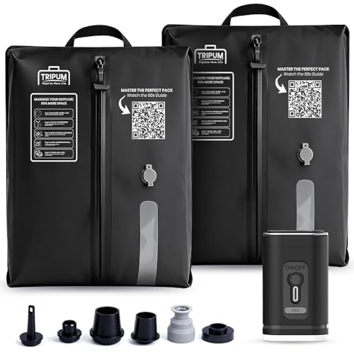 Tripum Vacuum Compression Bags for Travel, 2 Pack Medium Size 18L Storage Bags for Luggage and Carry-On, Space Saver Bags for Clothes with USB Type-C Rechargeable Electric Pump