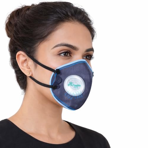 Image of Grin Health N99 Anti Pollution Mask with Air Valve, Activated Carbon, Safty HEPA, Reusable & Washable, Durable (GHAir+, Blue, With Valve, Pack of 1, Fits-All) for Unisex