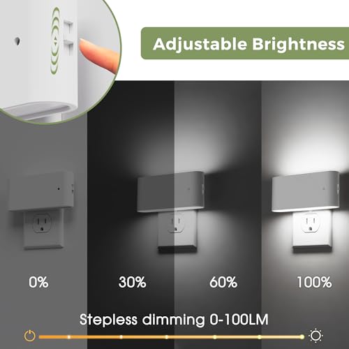 Image of L LOHAS LED Night Light, 2 Pack Modern LED Night Lights Plug into Wall with Dusk to Dawn Sensor, 0-100LM 2000K /3000K /5000K Dimmable Nightlight for Hallway Bedroom Stairway