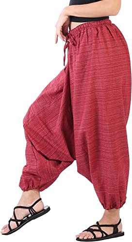 Image of Whitewhale Mens Women Cotton Stripe Aladdin Loose Baggy Boho Hippie Harem Pants