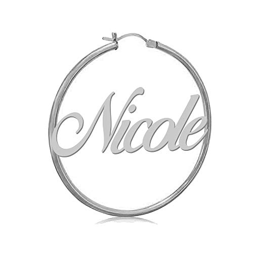 Jeni-Sely Stainless Steel Personalized Name Earrings Custom Hoop Earrings Made with Any Name (Nicole-silver) by Jeni-Sely - Used condition - US$7.06