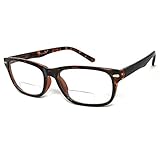 VeryHobby Retro Rectangular Frame Mens Womens Clear Lens Bifocal Reading Glasses Spring Hinges Temples (Tortoise Brown, 2.50)
