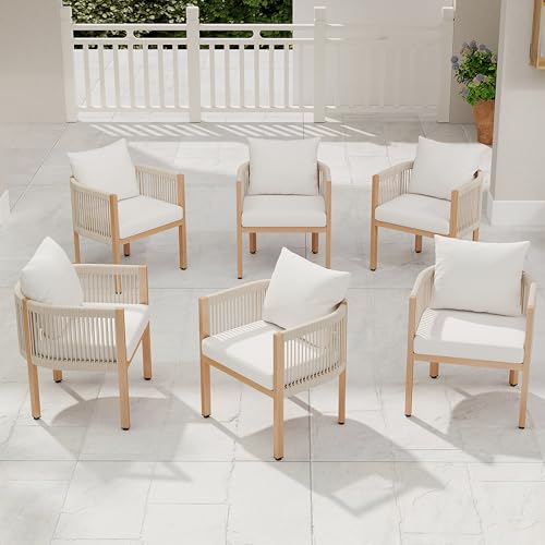 Outdoor Dining Set With Rope Chairs: Stylish Comfort for Your Patio 8 DAYARUS Patio Dining Chairs Set of 6, Rope Rattan Patio Furniture Set, All Weather Outdoor Dining Chairs with Cushions, Metal Barrel Dining Room Chair, Modern Kitchen Chair for Balcony/Porch, Beige