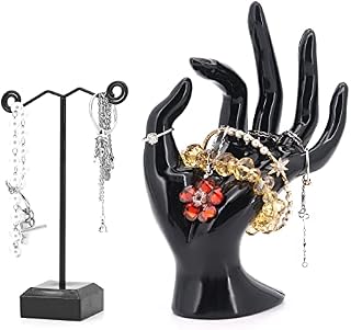 ShawFly Hand Ok Gesture Ring Jewelry Necklace Display Organizer Stand Female Bracelet Watch Holder(black)