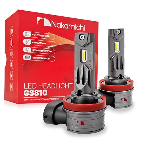 Image of Nakamichi GS810 Series H11 LED Headlight Foglight Light Bulbs for Replacement, 12,000 Lumens 44W Per Set, Daylight White, Plug and Play, 1:1 Beam, Pack of 2, 6000K, H11 (H8 H9)