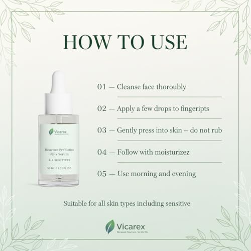VICAREX Prebiotics Face Serum, Bioactive Jelly Serum For Skin Barrier Repair & Hydration, Balancing & Nourishing Skincare with Natural Ingredients, Lightweight Glow Serum, 1.01 fl oz