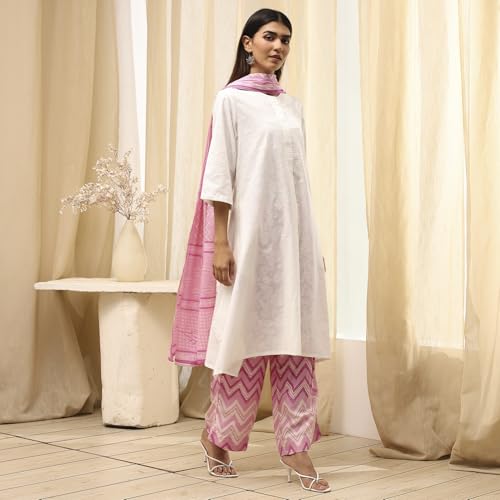 Image of BIBA Women Cotton Straight Printed Suit Set
