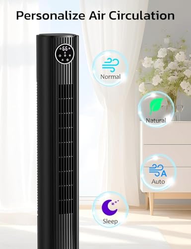 Image of ZAFRO Tower Fan for Bedroom, 90 Oscillating Fan with 4 Modes, 3 Speeds, 25ft /s Velocity, 12H Timer, Standing Fan for Bedroom, Living Room, Office, Black, 36 Inches