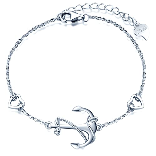 MicLee Bracelets élégants pour femmes et filles, bracelet en argent 925, bracelet ancre classique, avec cœur mignon, Symbole de courage, de protection et de...