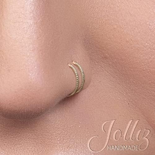 Jolliz Gold Double Nose Hoop Spiral 14k Hammered Gold Filled Nostril Ring 2 In 1 Hoop Piercing - Image 3