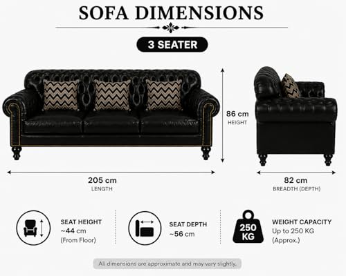Image of Luxury Sofa Set Luxury Chesterfield Sofa in for Home Living Room & Office (Highback 3 Seater Black)