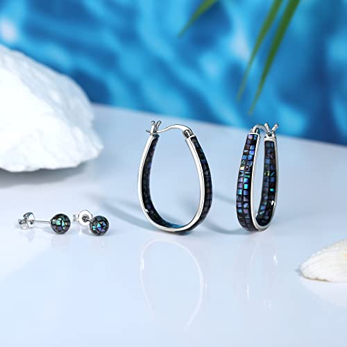 Muyuu Rhodium Plated Oval Inside Out Abalone Shell Hoop Earrings For Women Fashion Jewelry Gift #TOP4