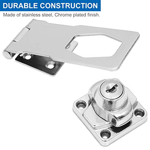 4 Pack Keyed Hasp Latch Lock 4 X 1-5/8 Inch Twist Knob Keyed Locking Hasp For Small Doors, Drawer, Cabinets And More, Stainless Steel Chrome Plated Hasp Lock With Keys #TOP4