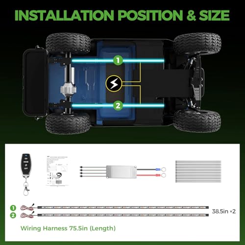Image of 10L0L Golf Cart Underglow Light Kit with Canopy Lights, IP67 Waterproof, 24 Dream Color Modes Wireless Remote Music Sync, 12V-80V Wide Voltage Fit for Yamaha EZGO Club Car