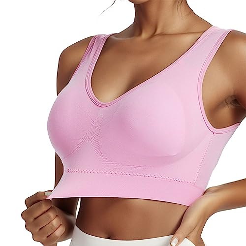 Rrongwn Sujetador deportivo para mujer, tallas grandes, ropa interior, sin costuras, color sólido, sujetador de espalda cruzada, chaleco ultrafino, sujetador de tanque, camisas para yoga, fitness,